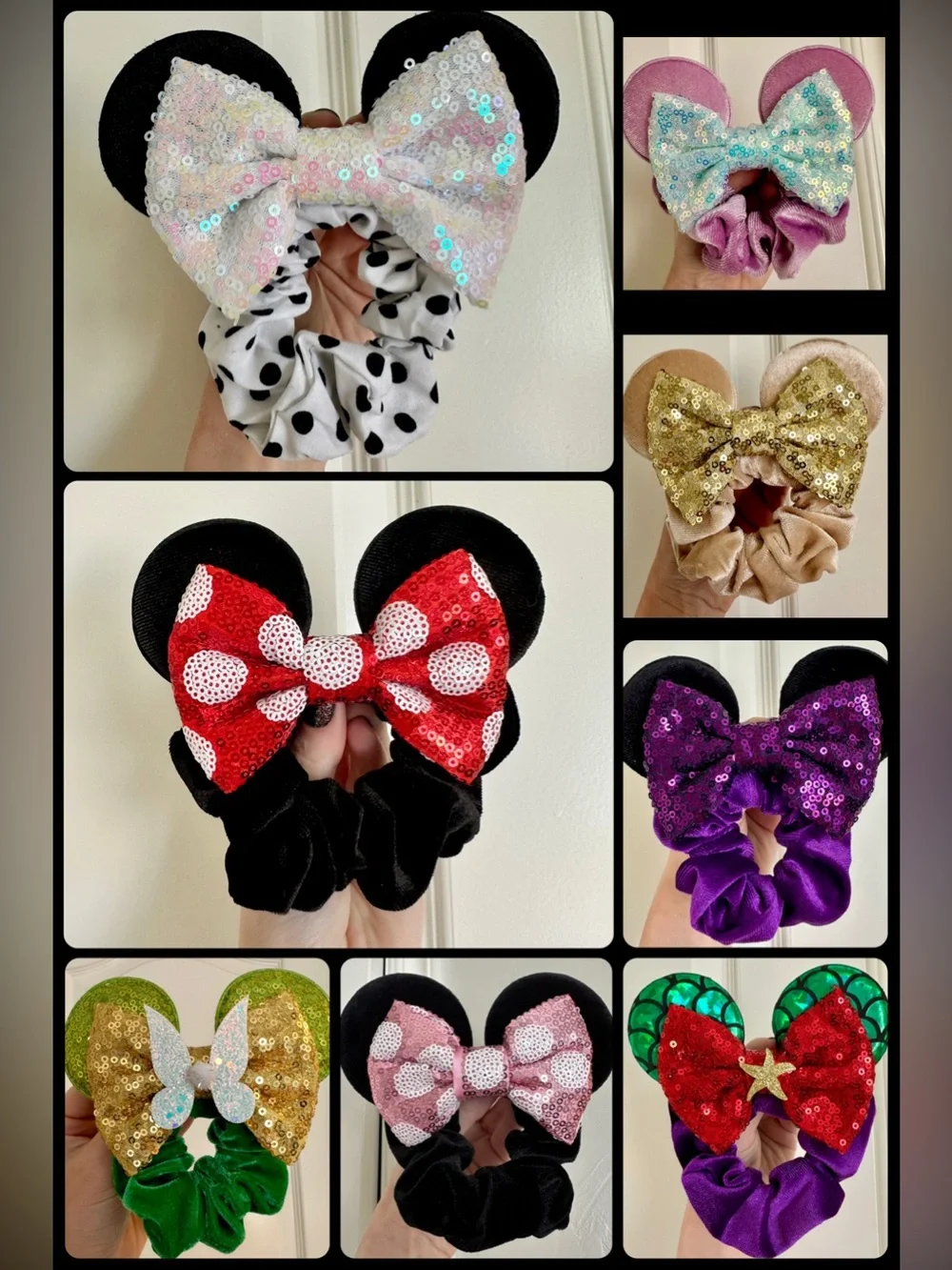 Tinker Bell Minnie Mouse Ears Sequined Scrunchie with Bow and Fairy Wings